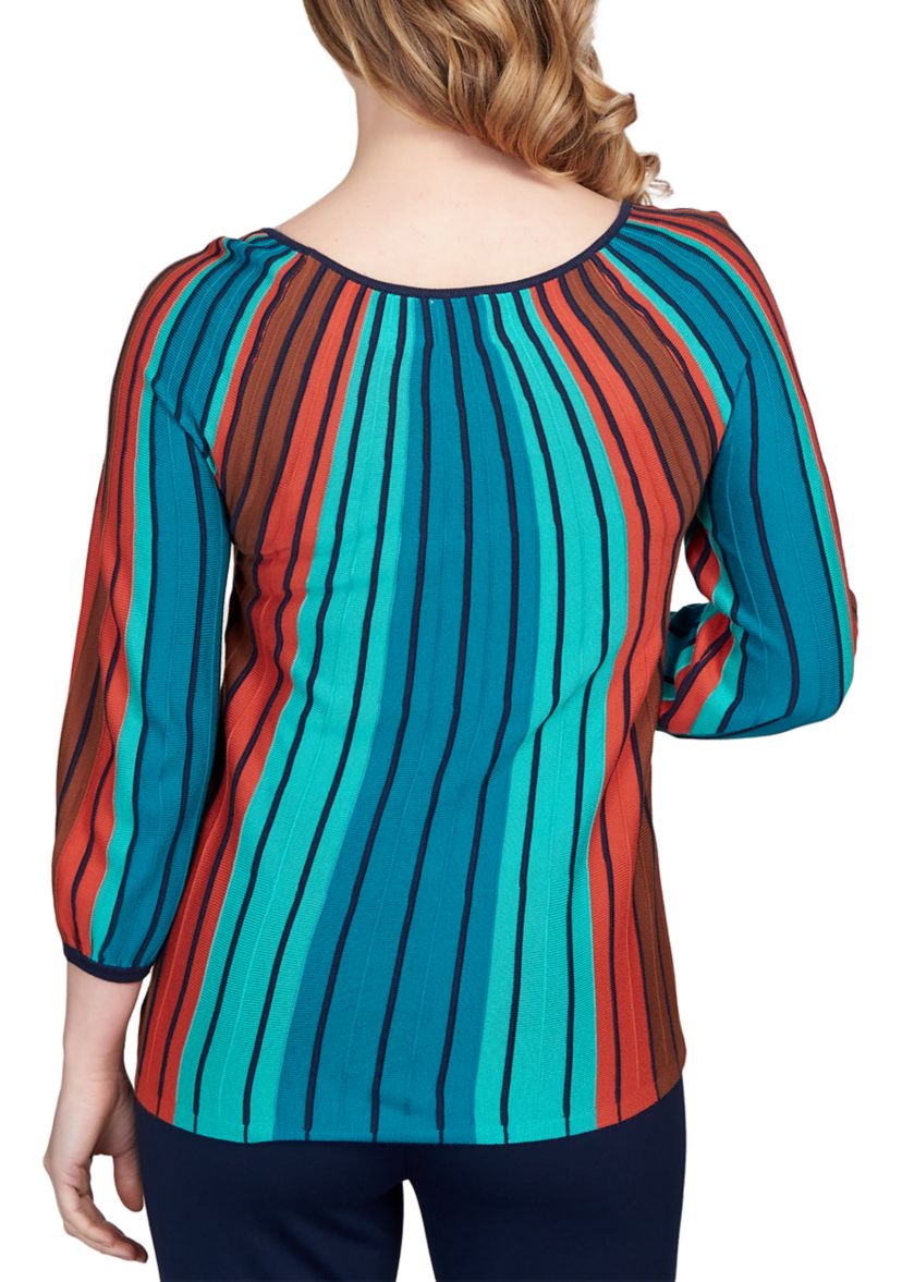 Plus Size Stripe Printed Pleats Sweater