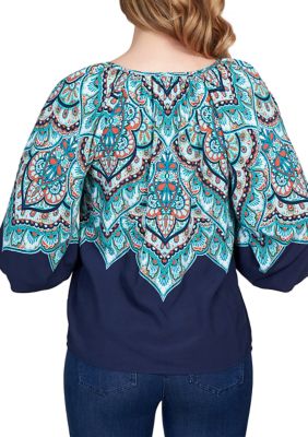 Petite Deco Medallion Flutter Sleeve Top