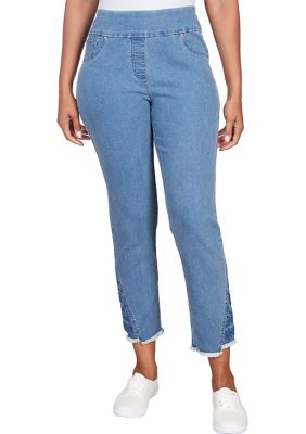 Women Size 10, EMBROIDERED HEM CAPRI Skinny-Fit Stretch-Denim