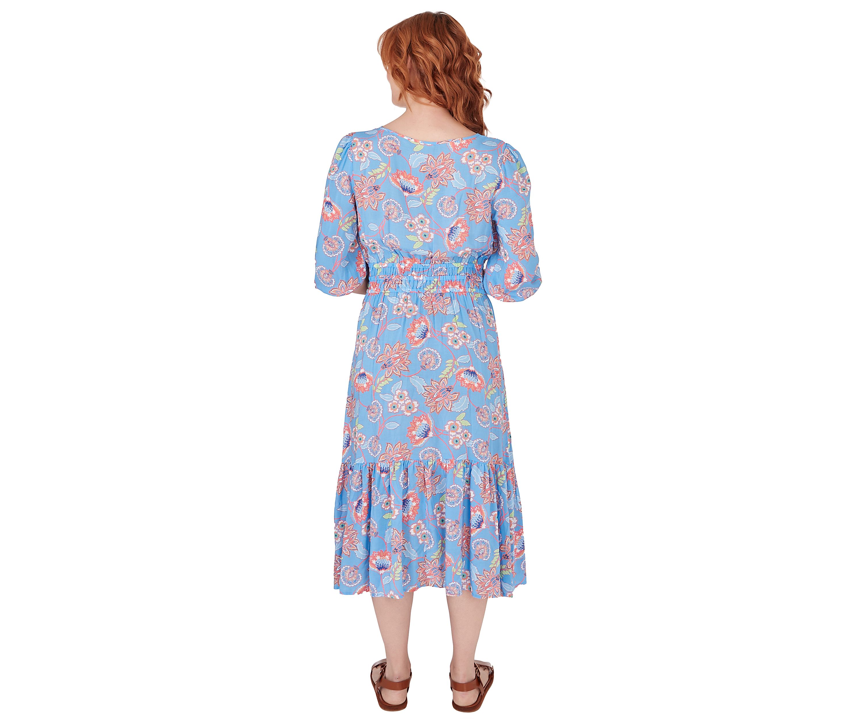 Womens Floral Printed Tiered Peasant Dress