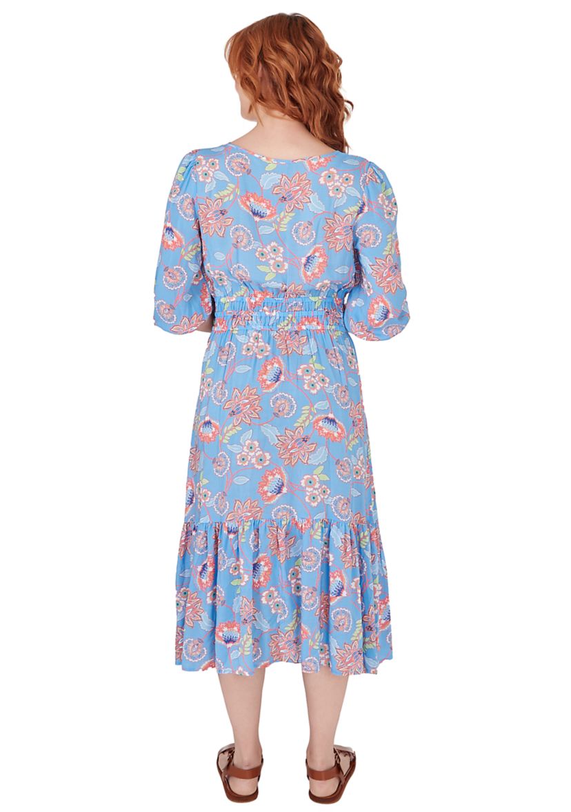 Womens Floral Printed Tiered Peasant Dress
