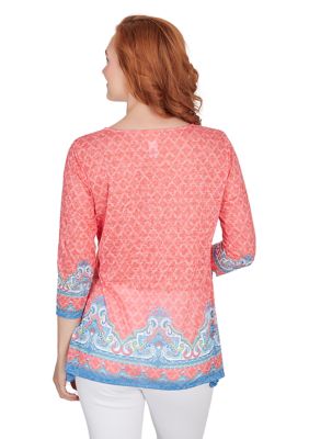 Women's Embellished Scoop Neck Marrakesh Border Print Sublimation Knit Top