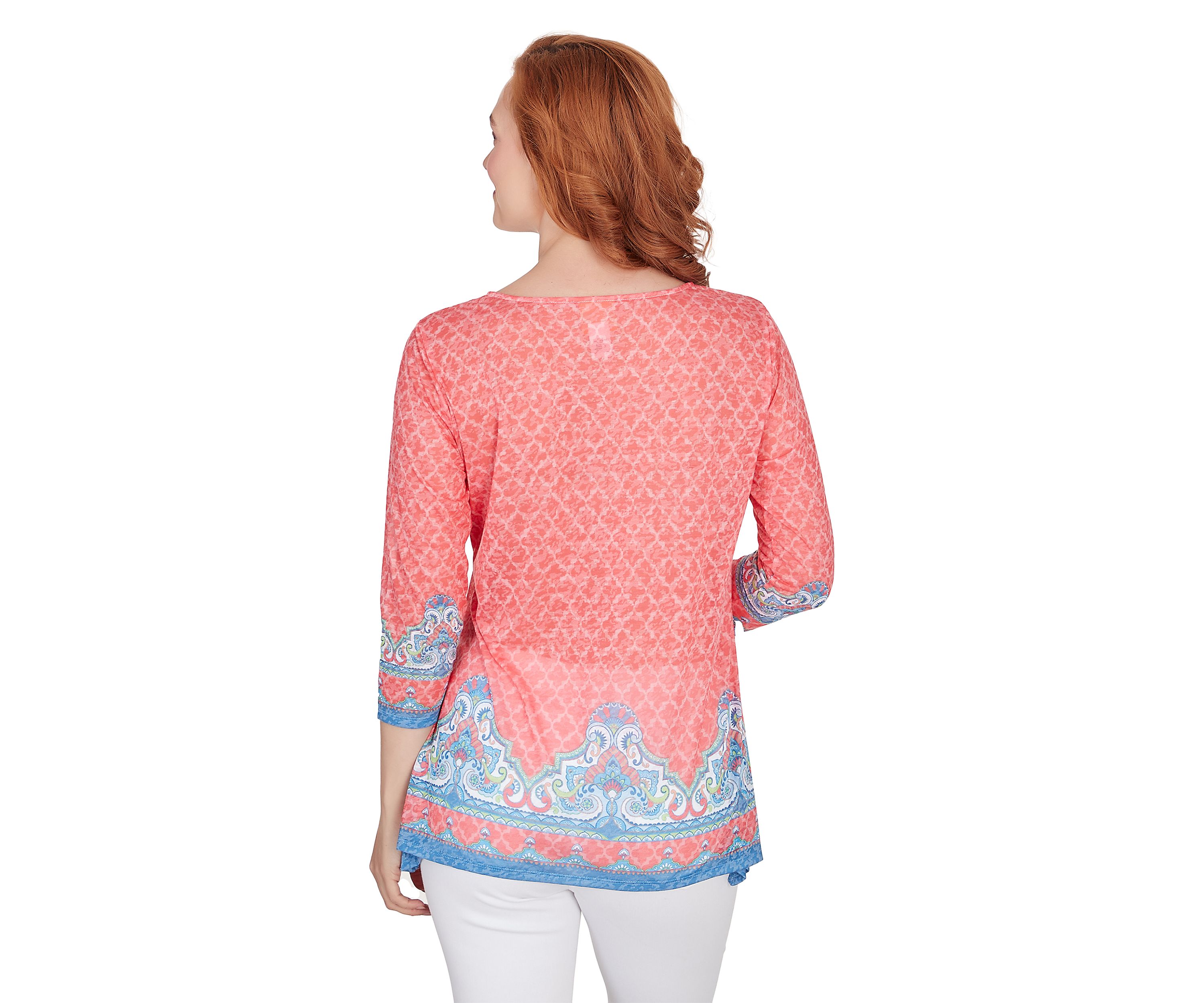 Womens Embellished Scoop Neck Marrakesh Border Print Sublimation Knit Top