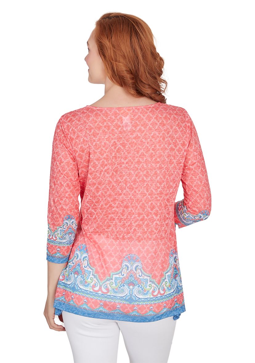 Womens Embellished Scoop Neck Marrakesh Border Print Sublimation Knit Top