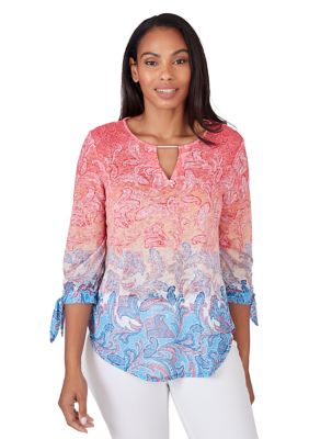 Ruby Rd. Plus Size Island Border Print 3/4 Sleeve Knit Shirt