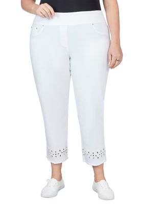 Roaman's Women's Plus Size Scallop-Hem Essential Stretch Capri - 14/16,  White