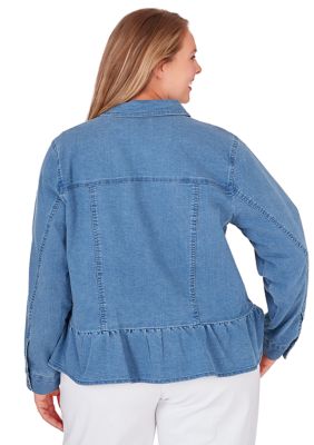 Plus Button Front Denim Peplum Jean Jacket