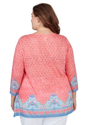 Plus Embellished Scoop Neck Marrakesh Border Print Knit Top