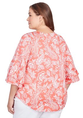 Ruby Rd. Plus Size Knit Mixed Print Keyhole Neck 3/4 Sleeve Shirt |  Dillard's