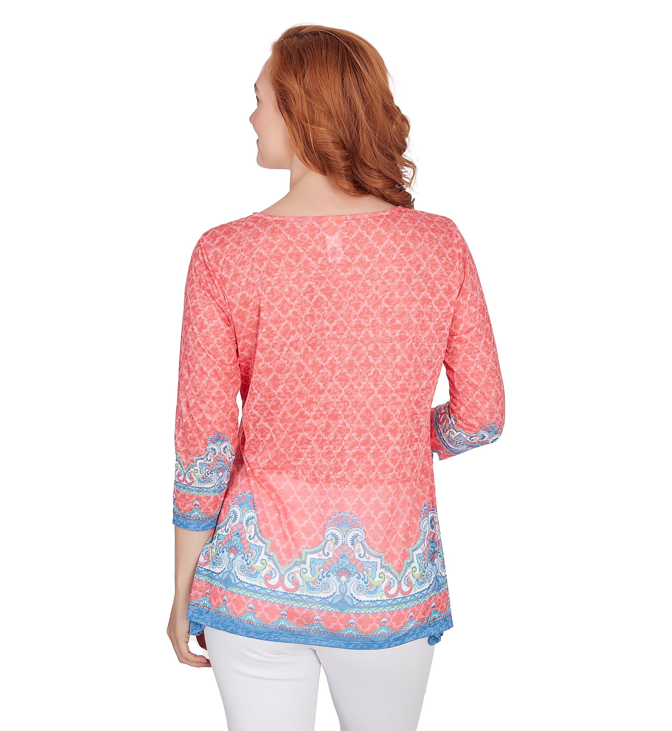 Petite Embellished Scoop Neck Marrakesh Border Print Sublimation Knit Top