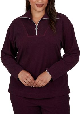 Ruby Rd Women's Plus Size Zip Front Portrait Collar Luxe Rib Top, 3XL