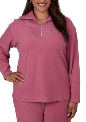 Ruby Rd Women's Plus Size Zip Front Portrait Collar Luxe Rib Top, 3XL