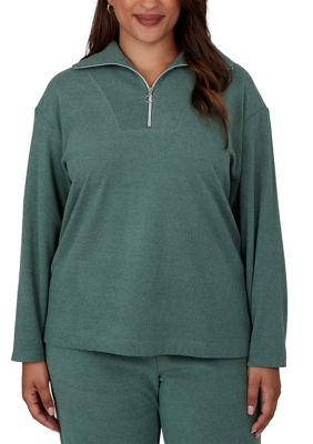 Ruby Rd Women's Plus Size Zip Front Portrait Collar Luxe Rib Top, 3XL