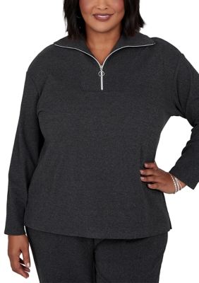 Ruby Rd Women's Plus Size Zip Front Portrait Collar Luxe Rib Top, 3XL