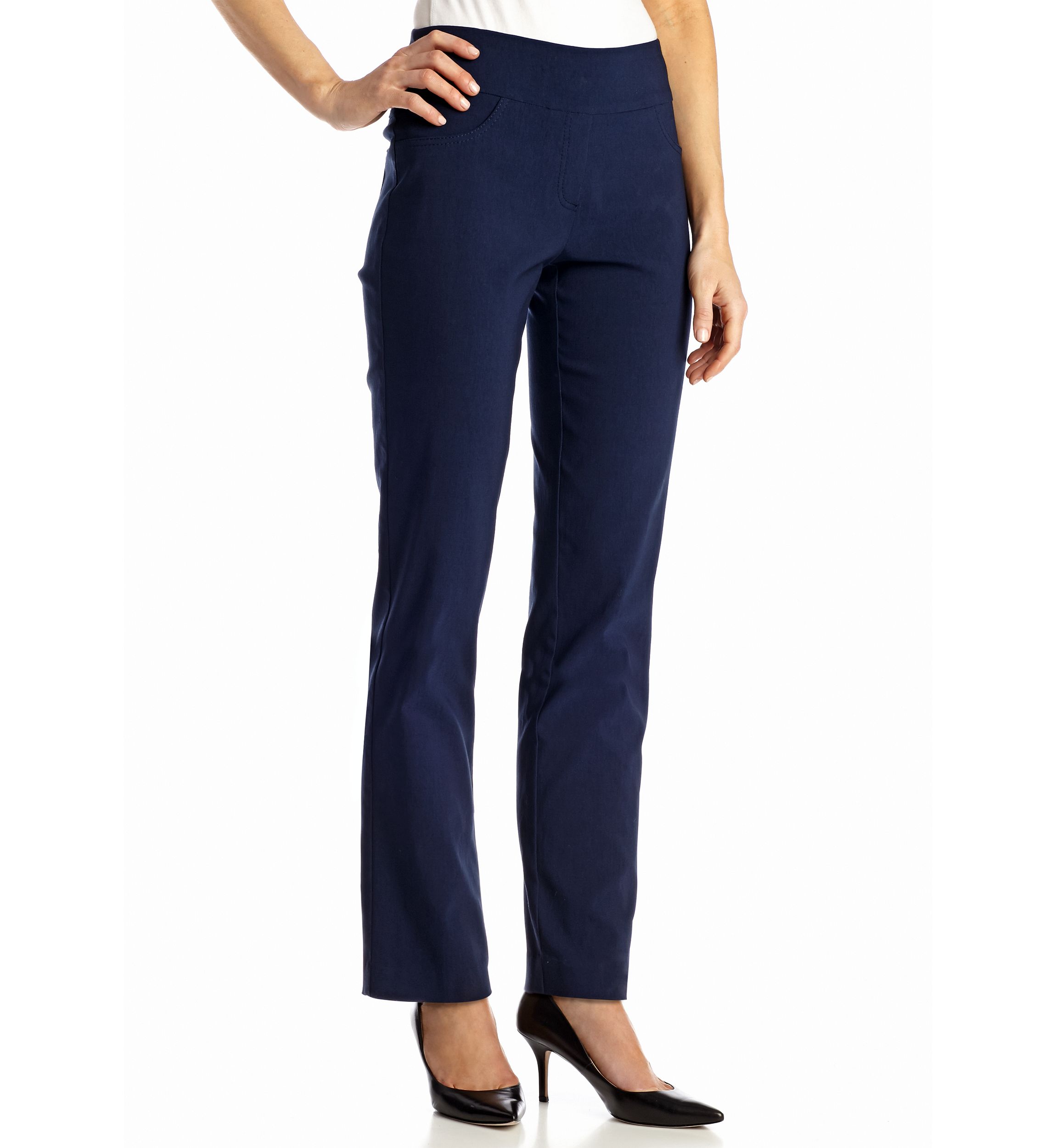 Petite Mid-Rise Pull-On Straight Solar Millenium Tech Ankle Pants