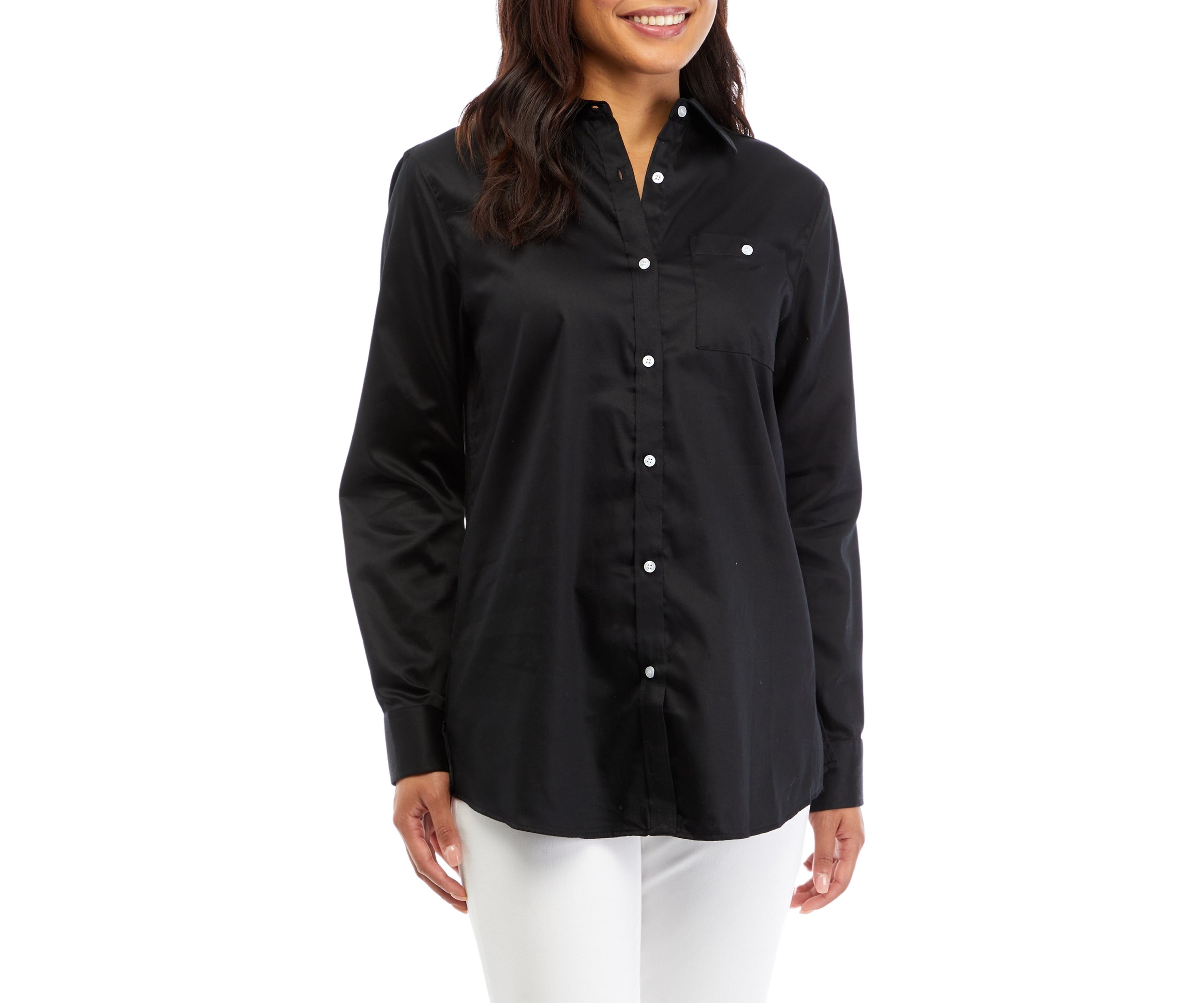 Womens Wrinkle Resistant Solid Woven Button Front Shirt