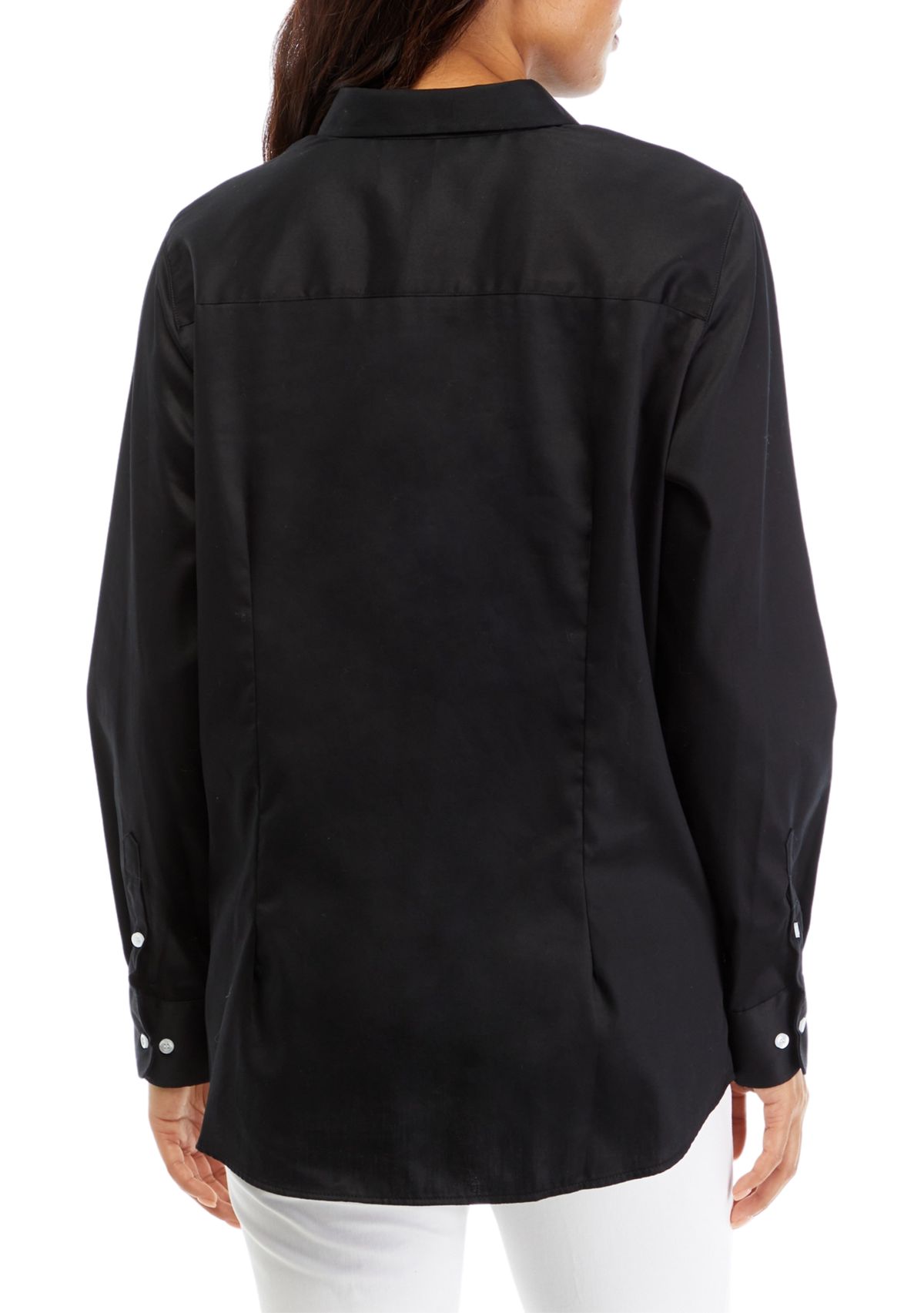 Womens Wrinkle Resistant Solid Woven Button Front Shirt