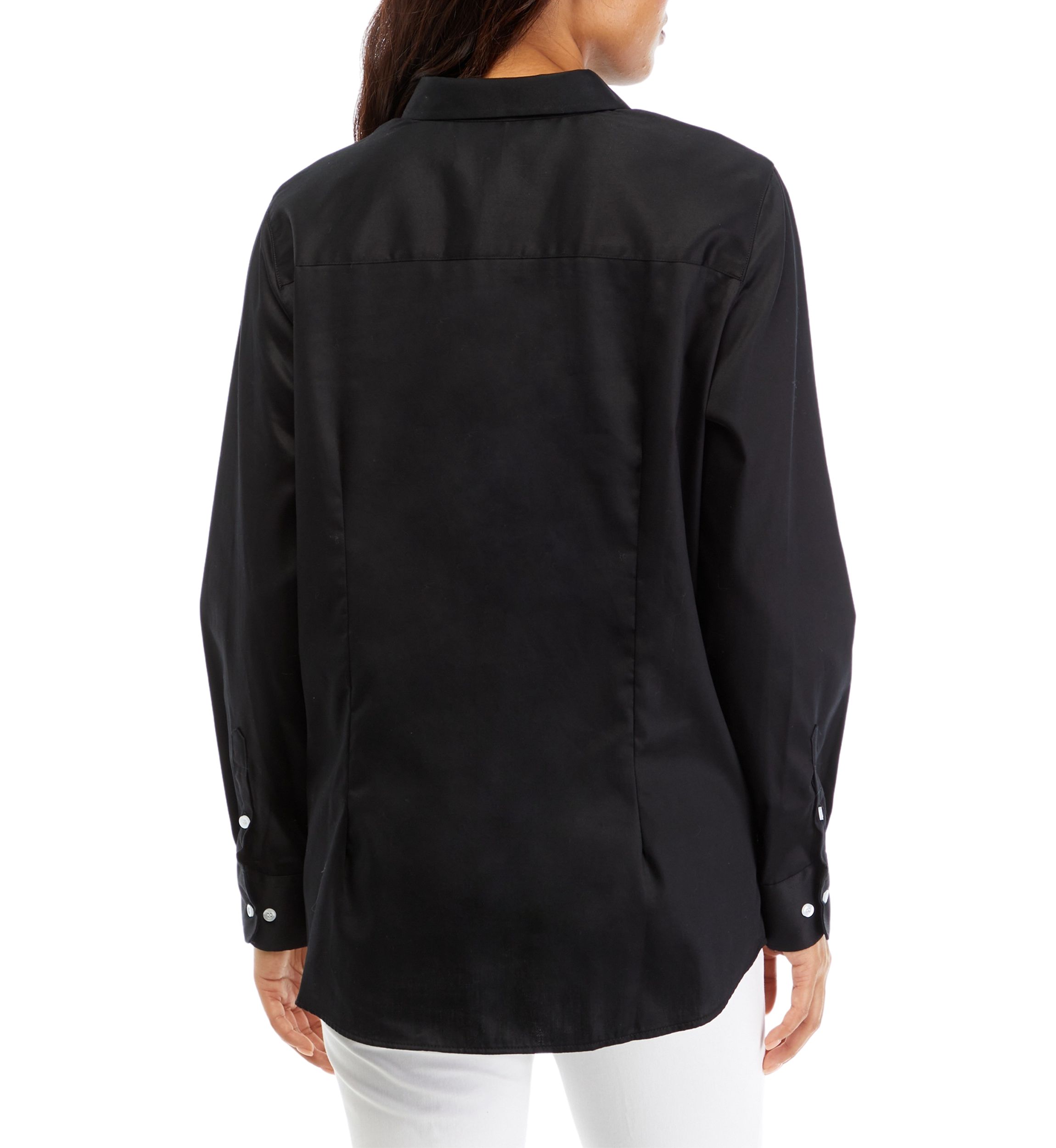 Womens Wrinkle Resistant Solid Woven Button Front Shirt