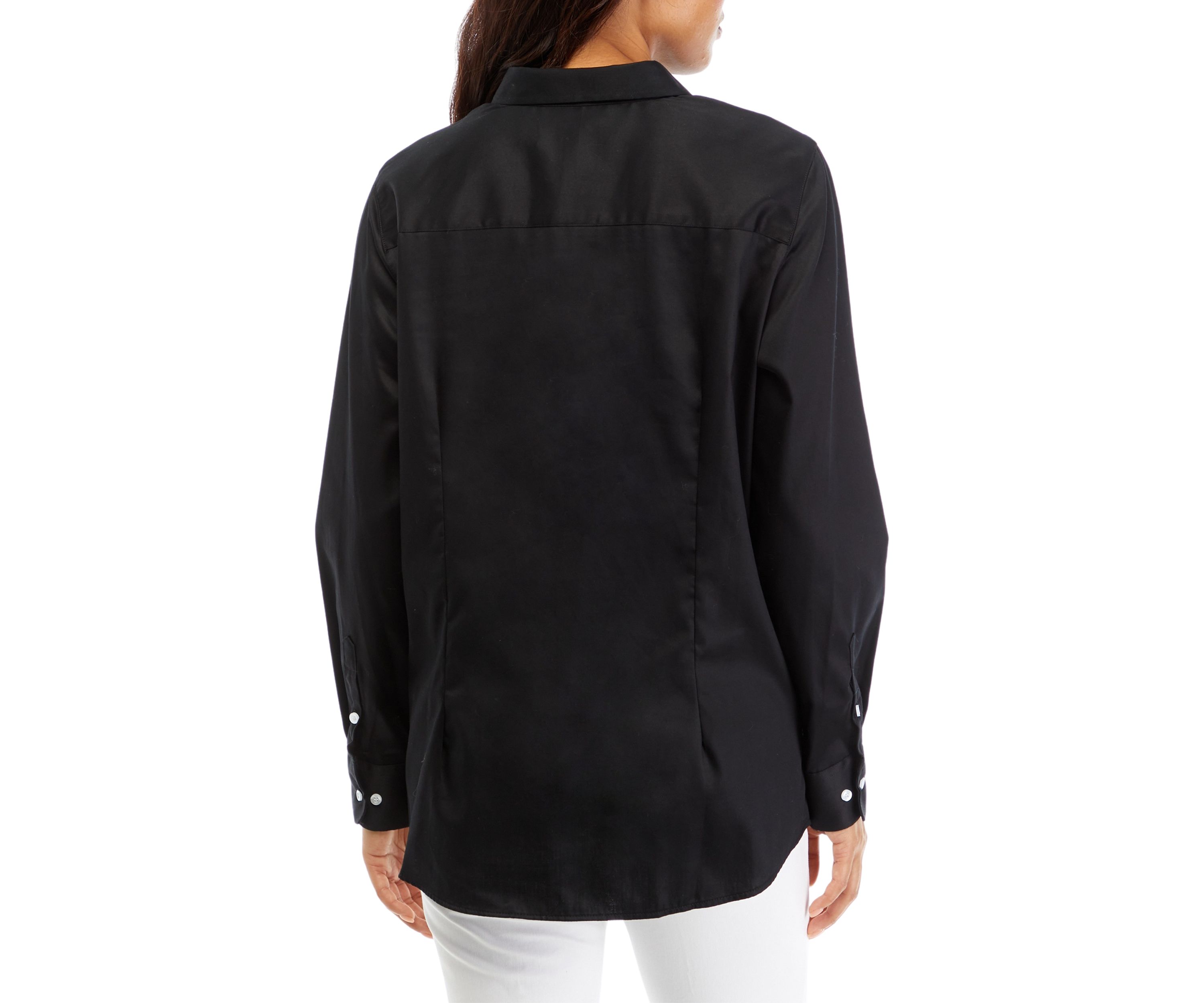 Womens Wrinkle Resistant Solid Woven Button Front Shirt