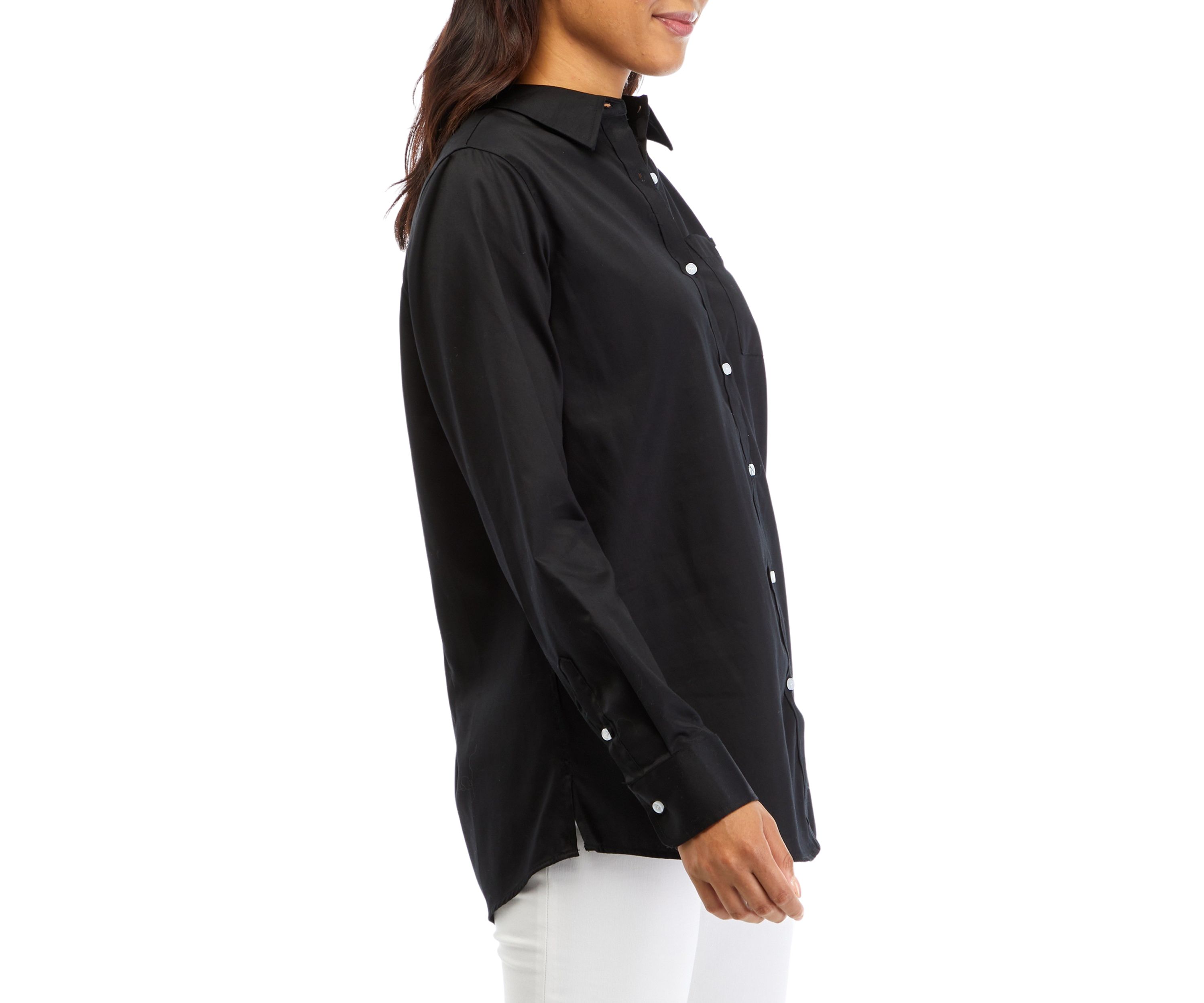 Womens Wrinkle Resistant Solid Woven Button Front Shirt