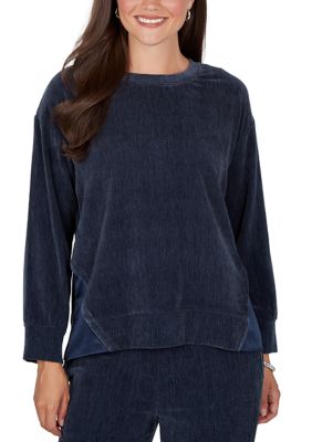 Ruby Rd Women's Satin Inset Scoop Neck Velveteen Top, PXL