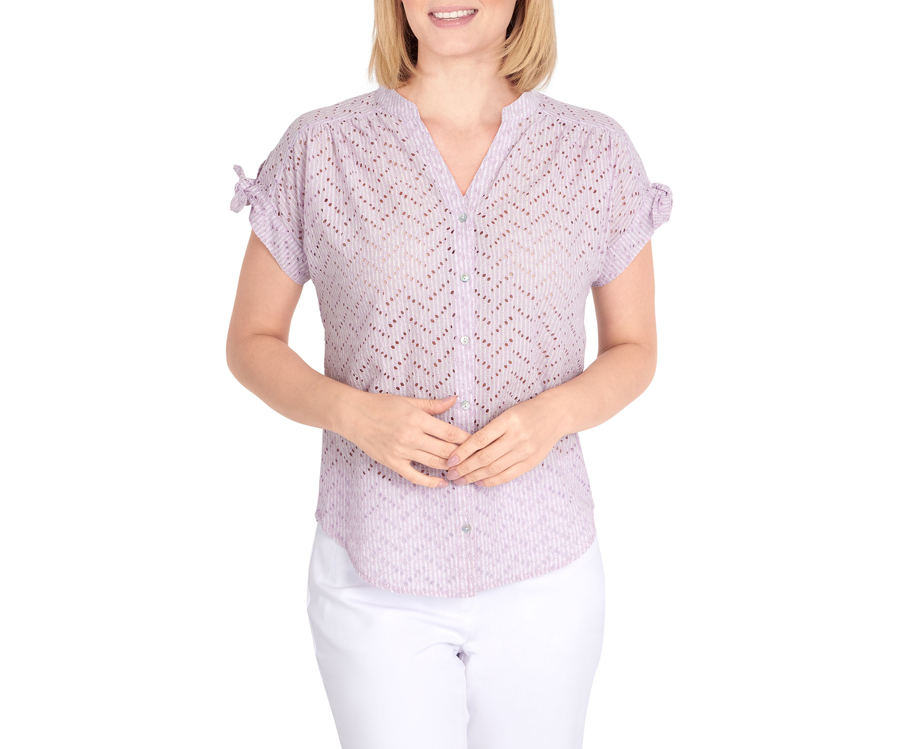 Womens Woven Front Stripe Top