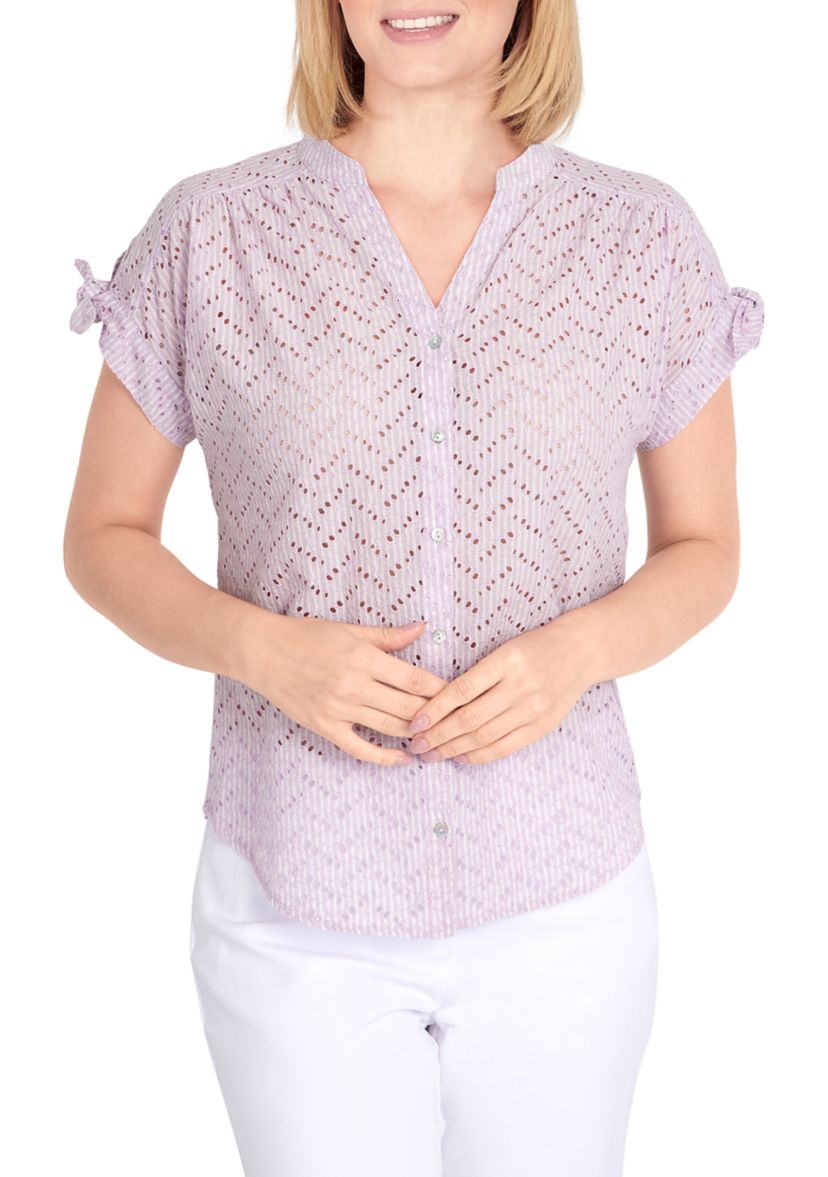 Womens Woven Front Stripe Top
