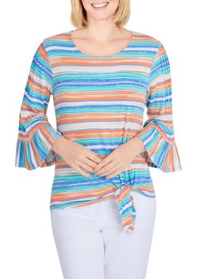 Women's Scoop Neck Stripe T-Shirt with Side Tie