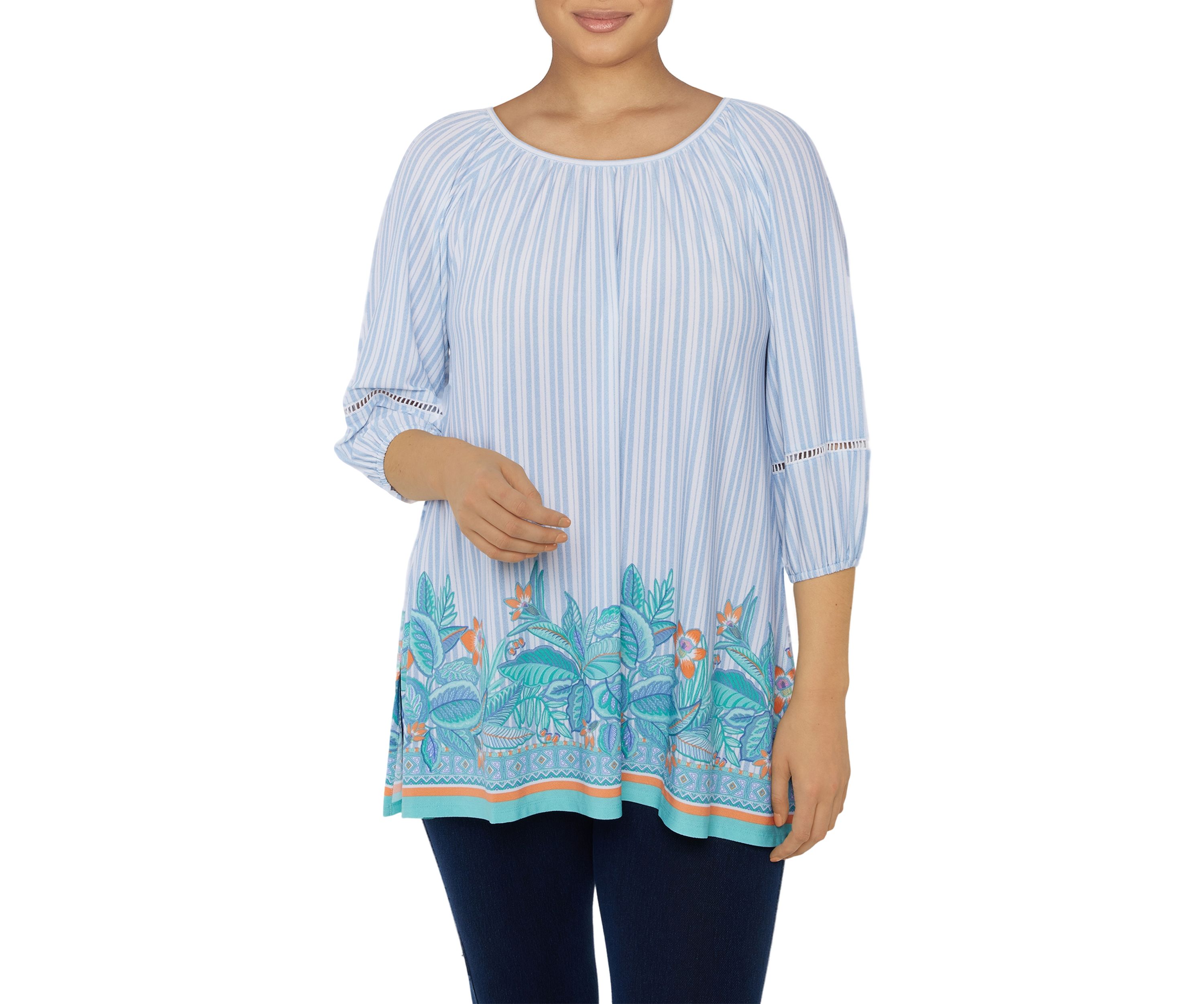 Petite Ballet Neck Tropical Border Print Top