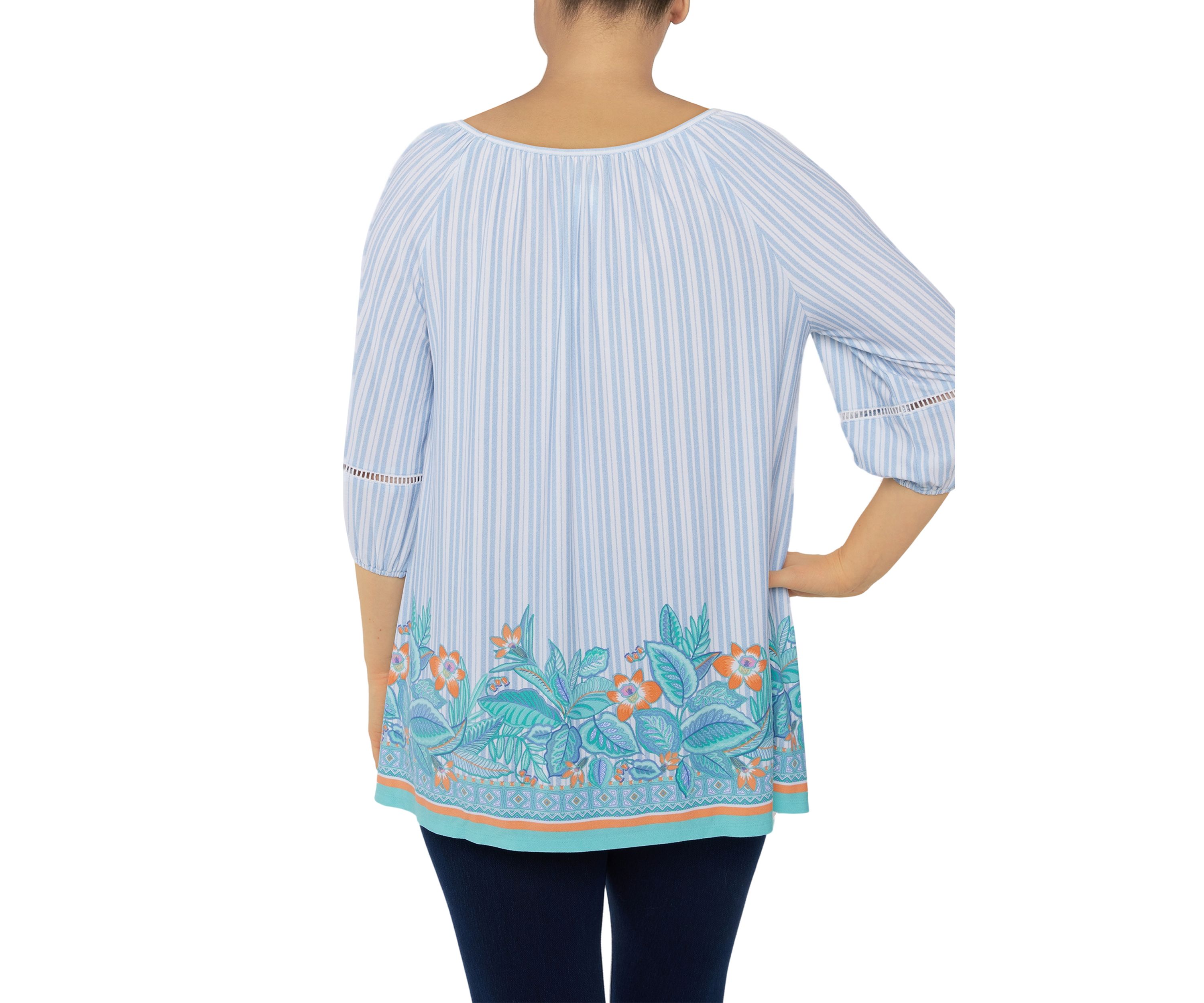 Petite Ballet Neck Tropical Border Print Top