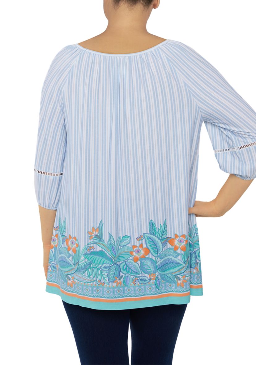 Petite Ballet Neck Tropical Border Print Top