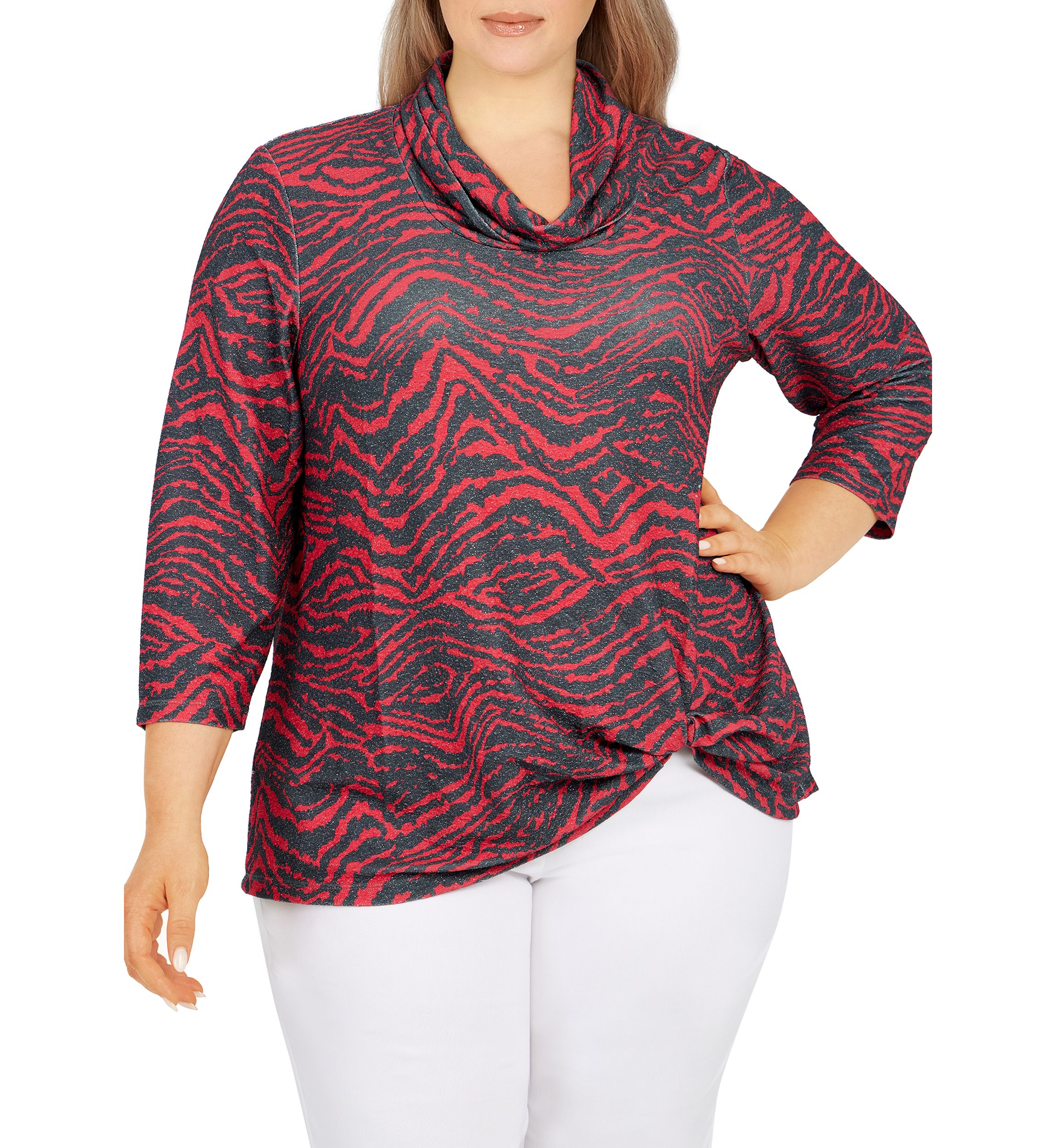 Plus Size Metallic Zebra Stripe Top