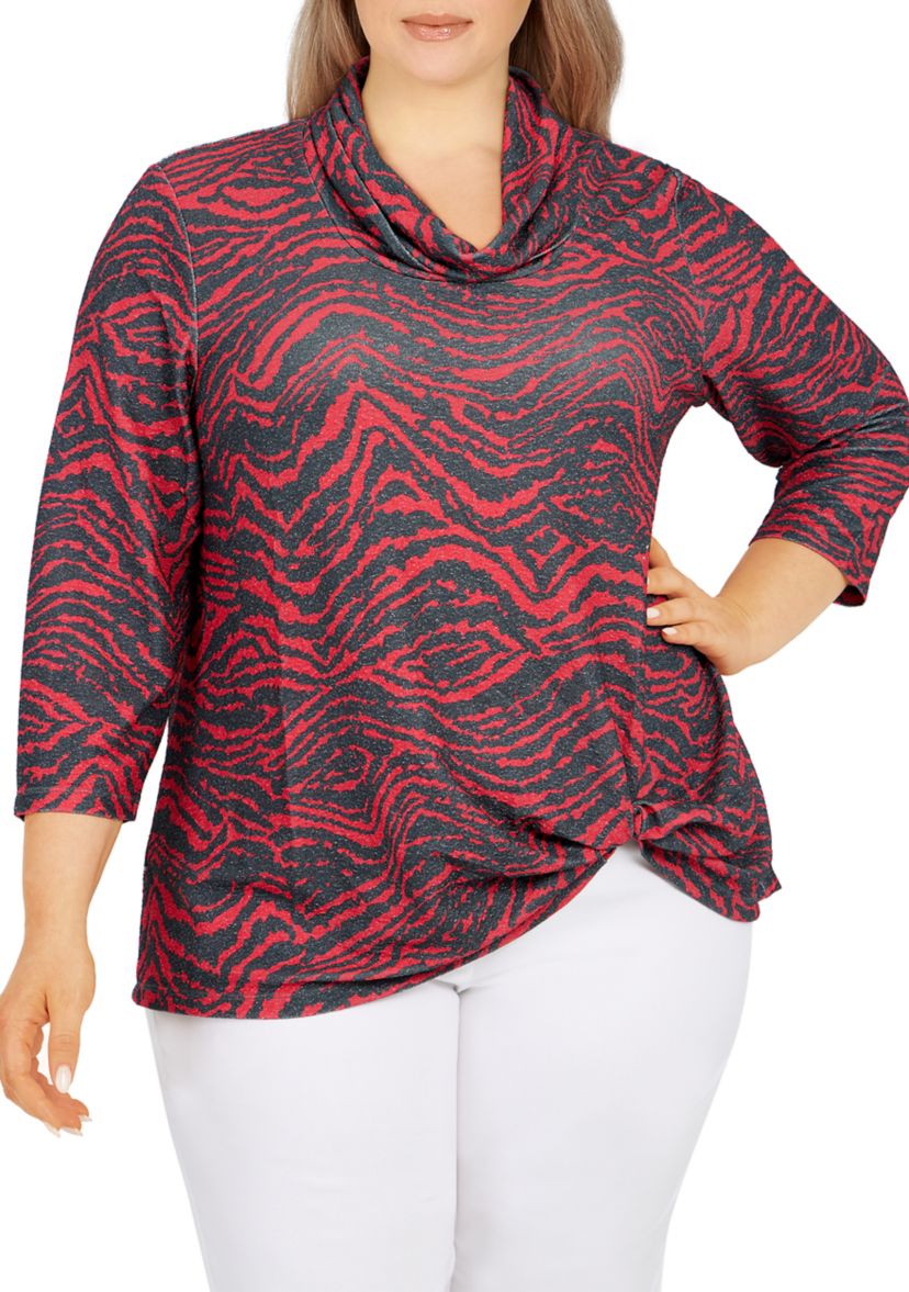 Plus Size Metallic Zebra Stripe Top