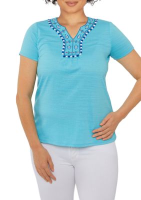 Women's Solid Knit Top with Embroidery