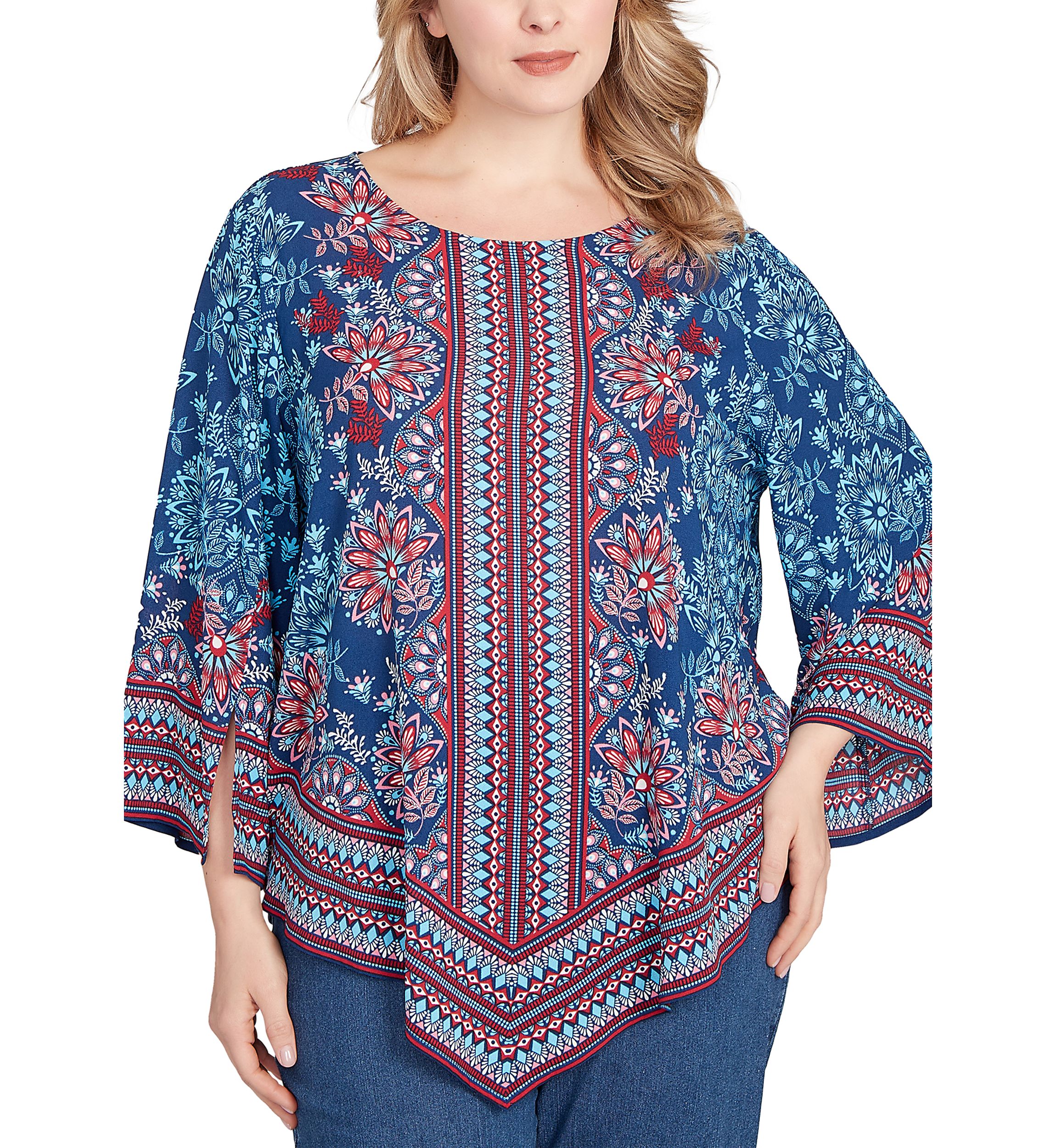 Plus Size Folk Floral Crepe Top