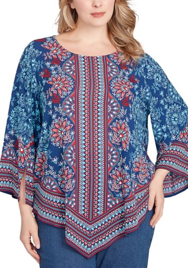 Plus Size Folk Floral Crepe Top