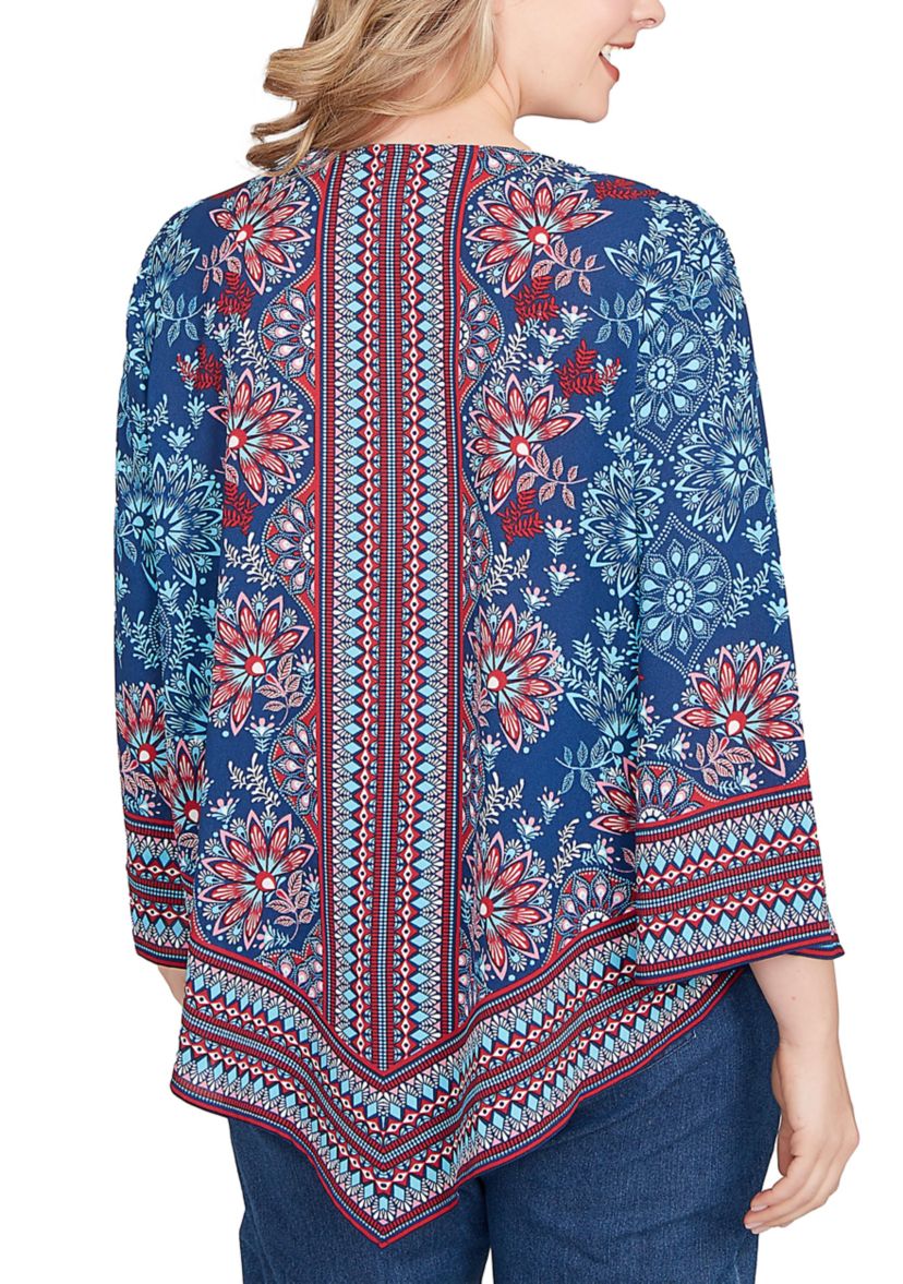 Plus Size Folk Floral Crepe Top