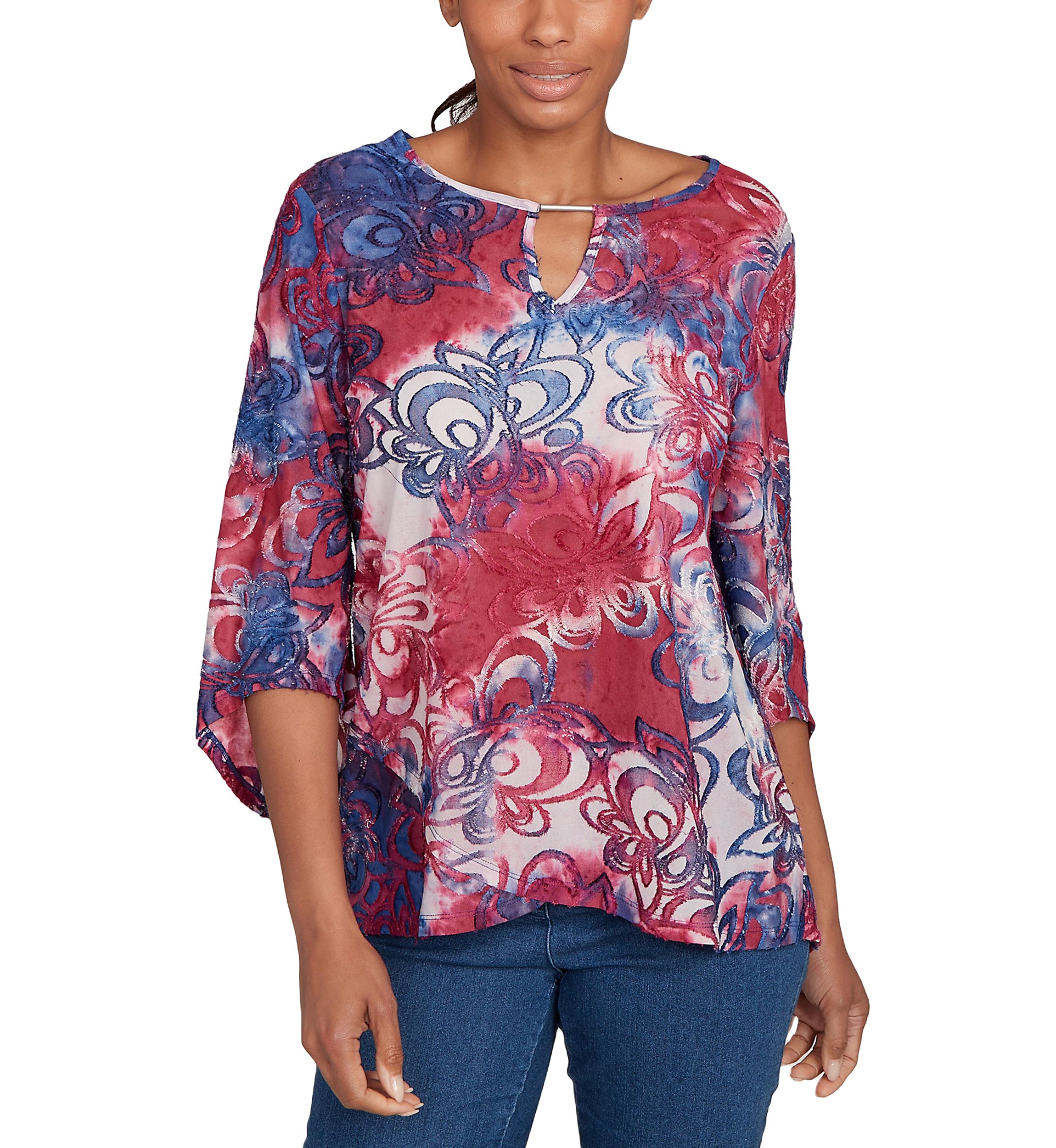 Plus Size Tie Dye Floral Jacquard Top