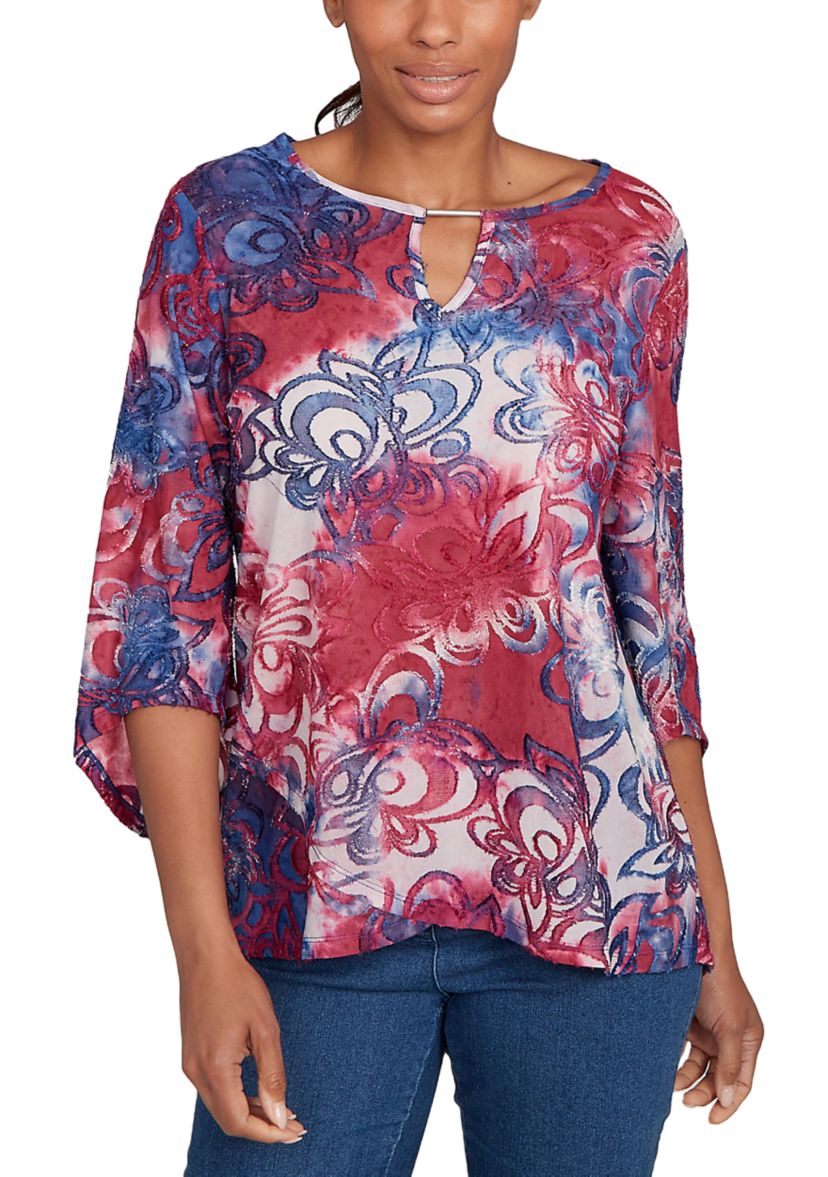 Plus Size Tie Dye Floral Jacquard Top