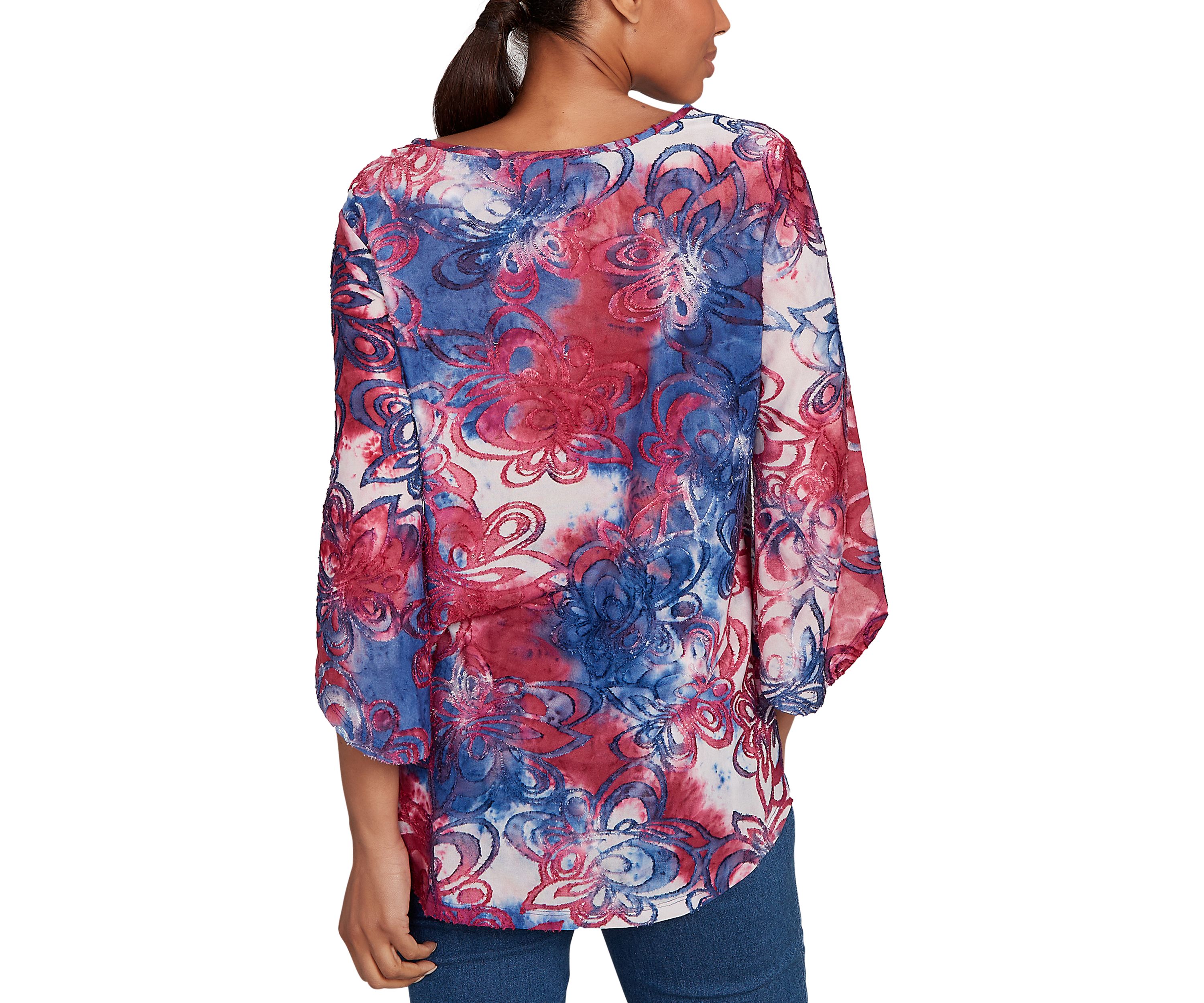 Plus Size Tie Dye Floral Jacquard Top