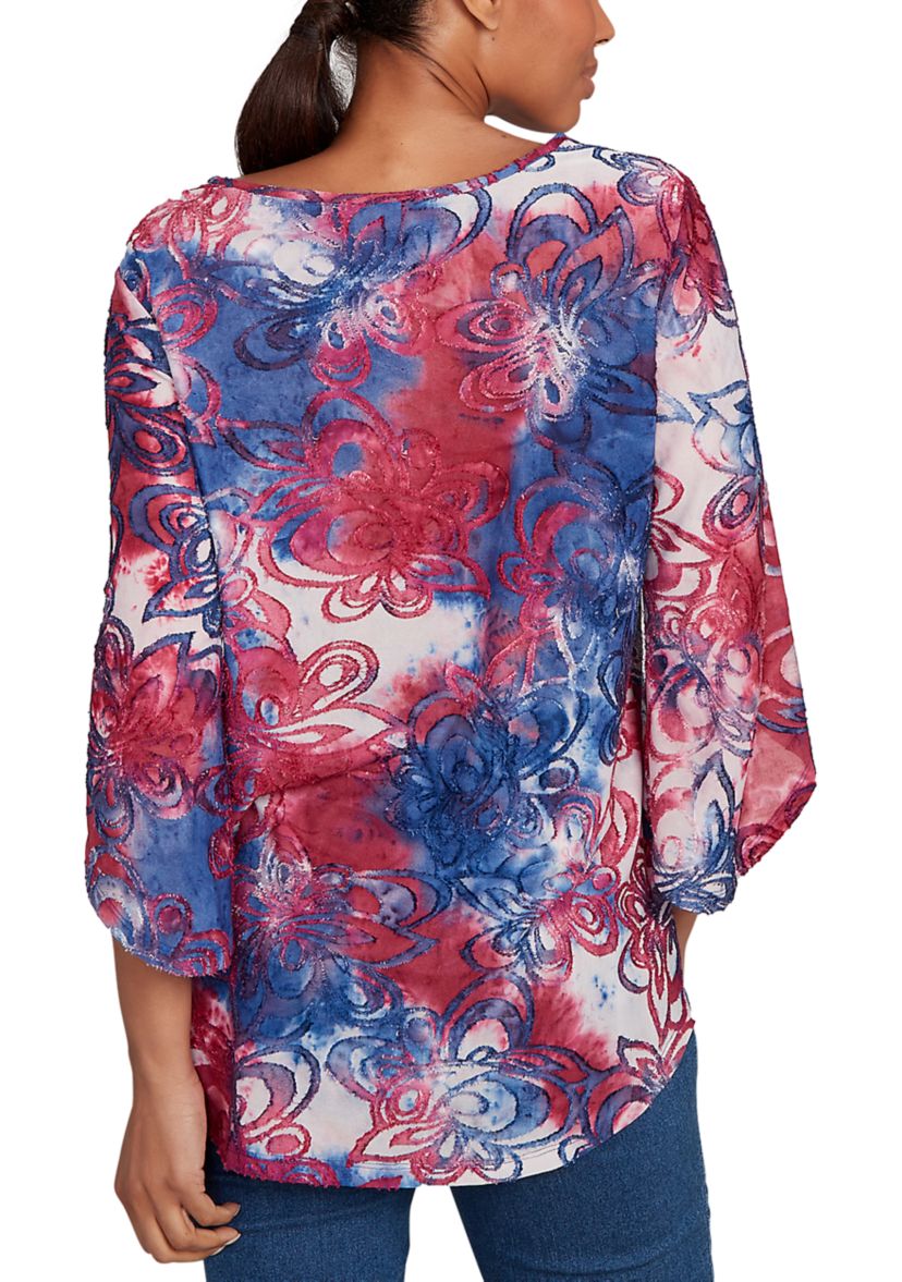 Plus Size Tie Dye Floral Jacquard Top