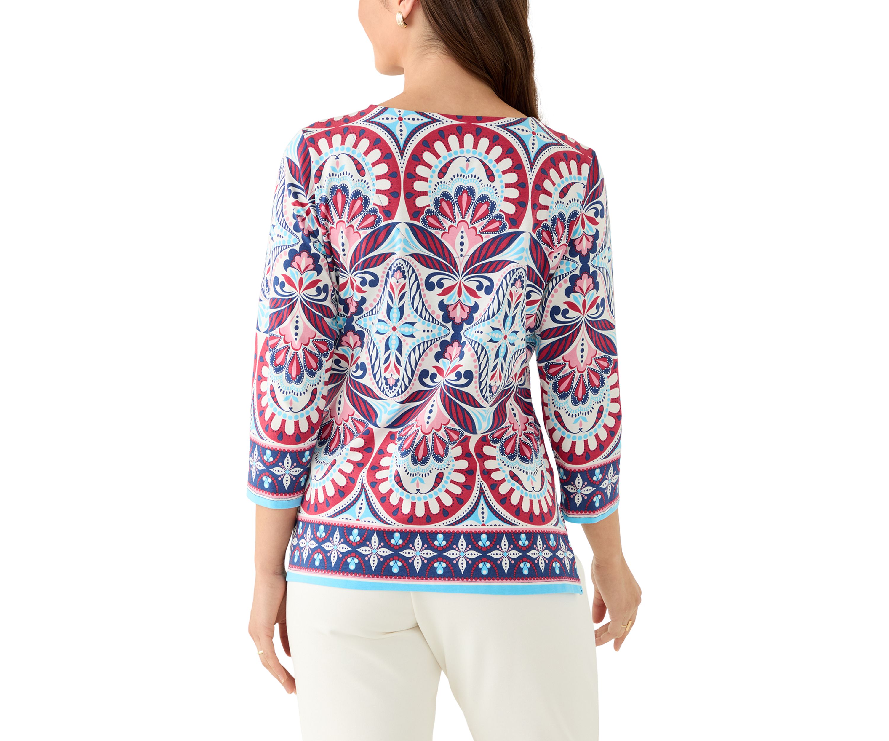Petite Embellished Geo Border Knit Top
