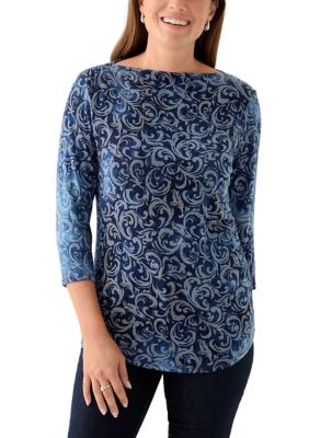 Ruby Rd Women's Petite Tie Dye Scroll Floral Hatchi Top