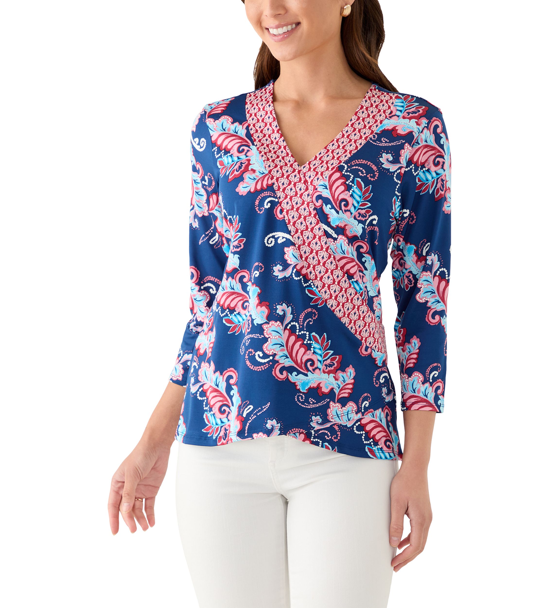 Petite V-Neck Paisley Print Wrap Top