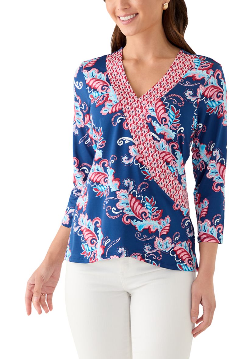 Petite V-Neck Paisley Print Wrap Top