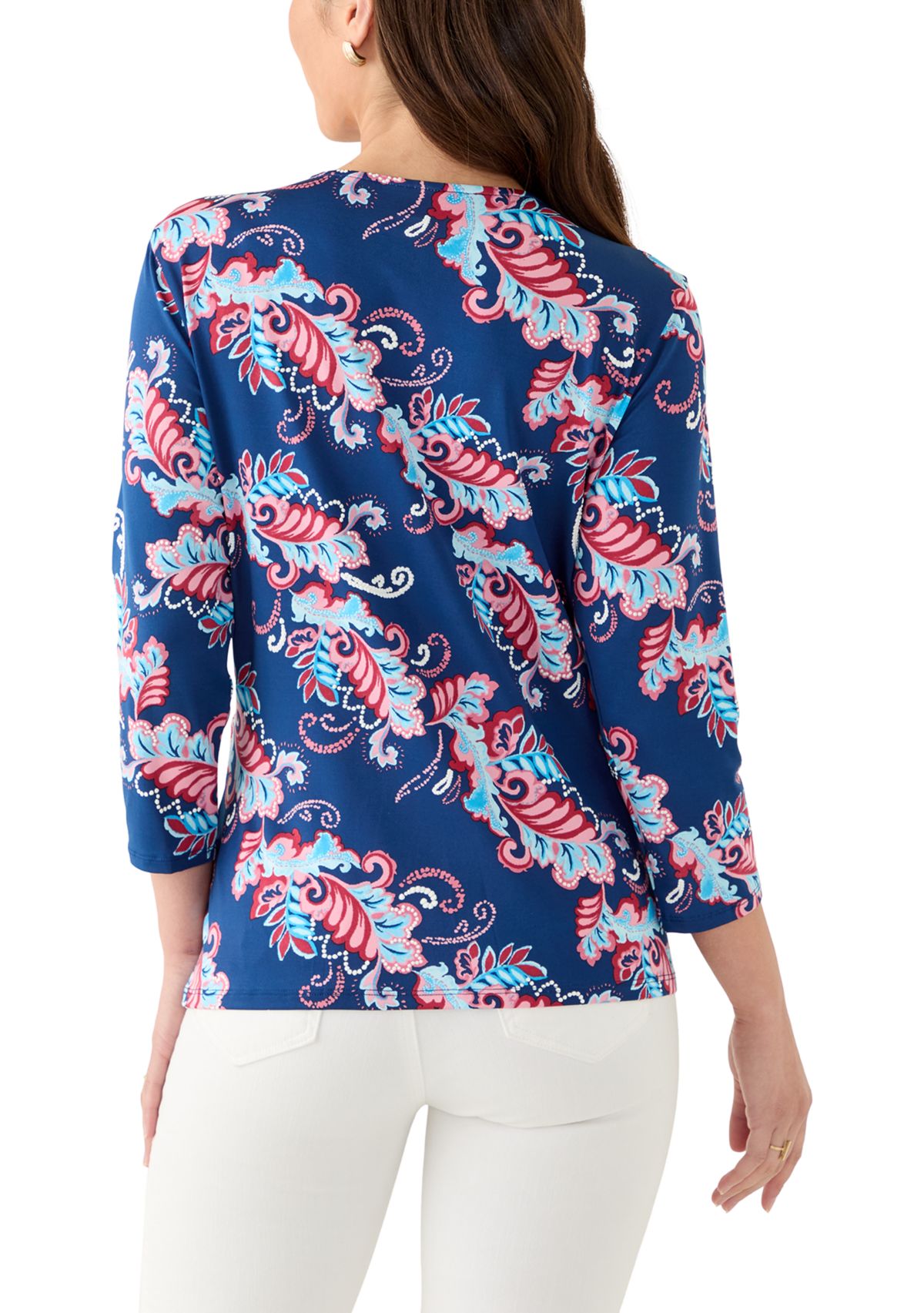 Petite V-Neck Paisley Print Wrap Top