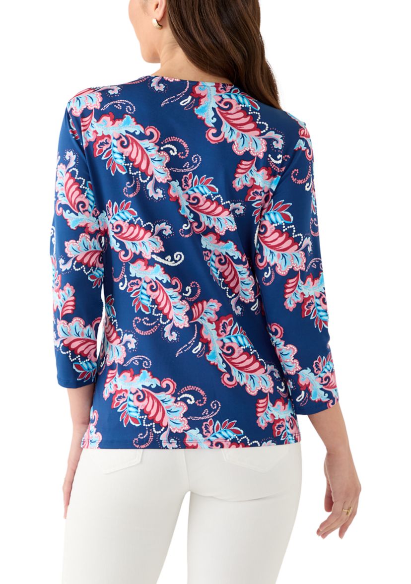 Petite V-Neck Paisley Print Wrap Top