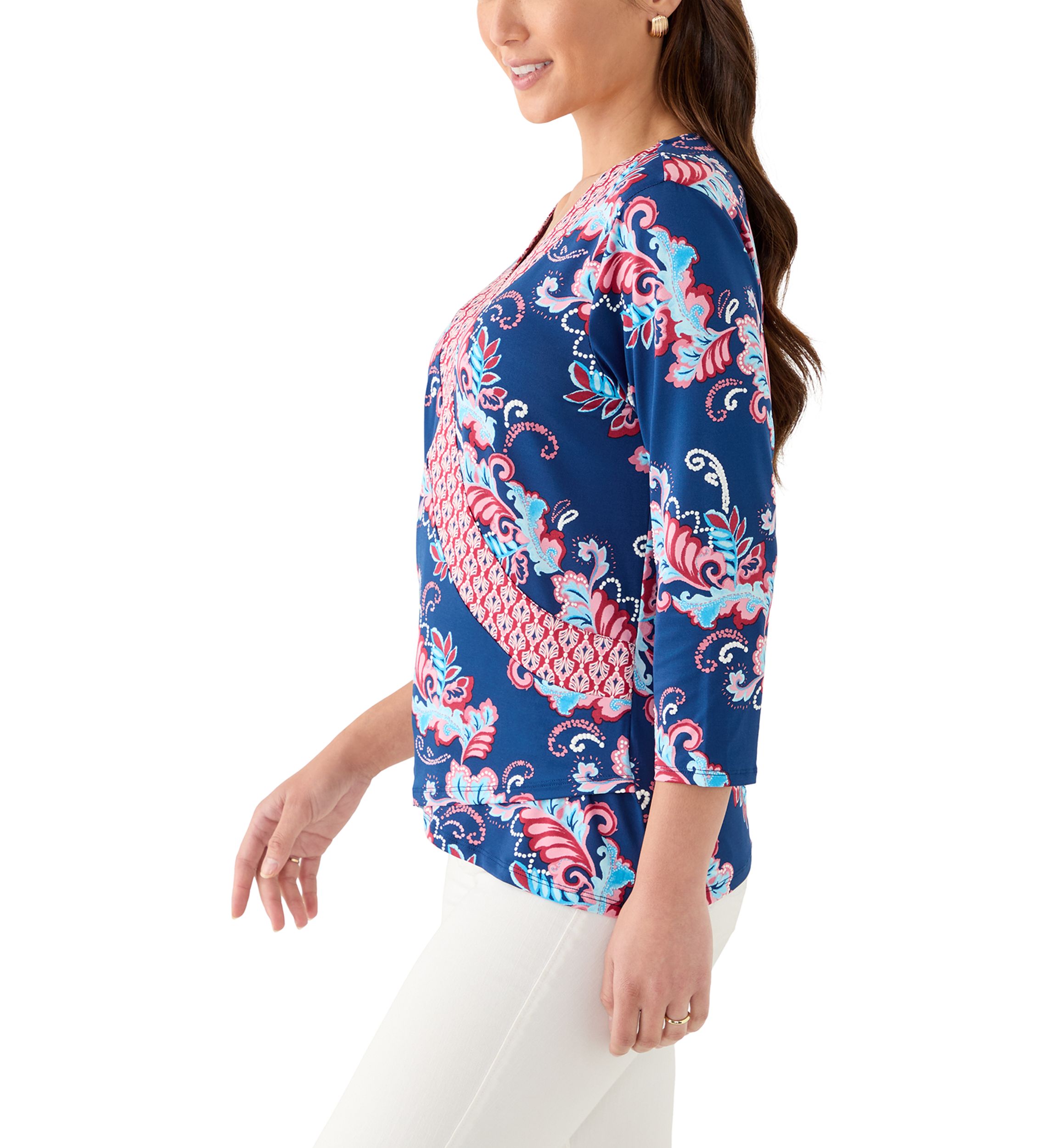 Petite V-Neck Paisley Print Wrap Top