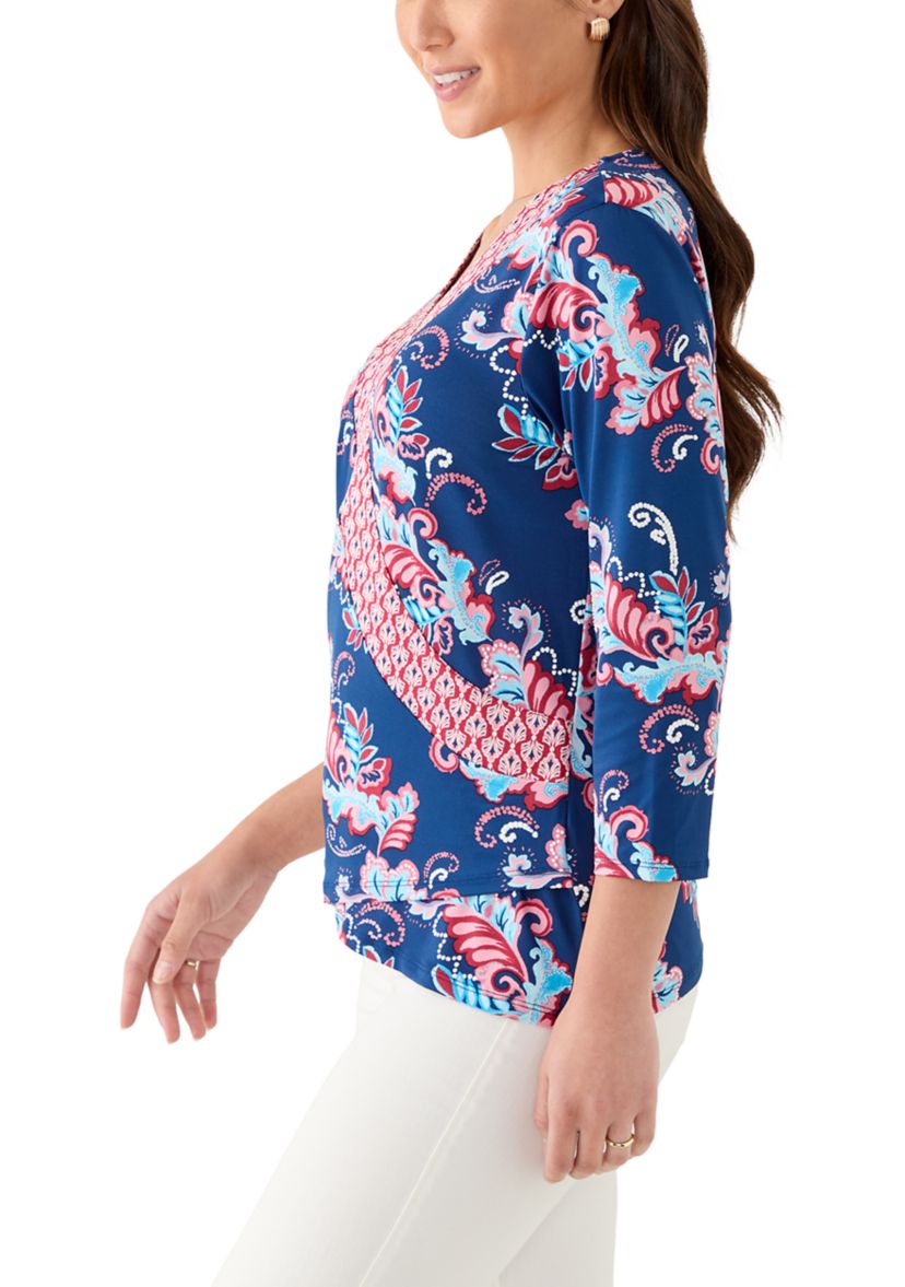 Petite V-Neck Paisley Print Wrap Top