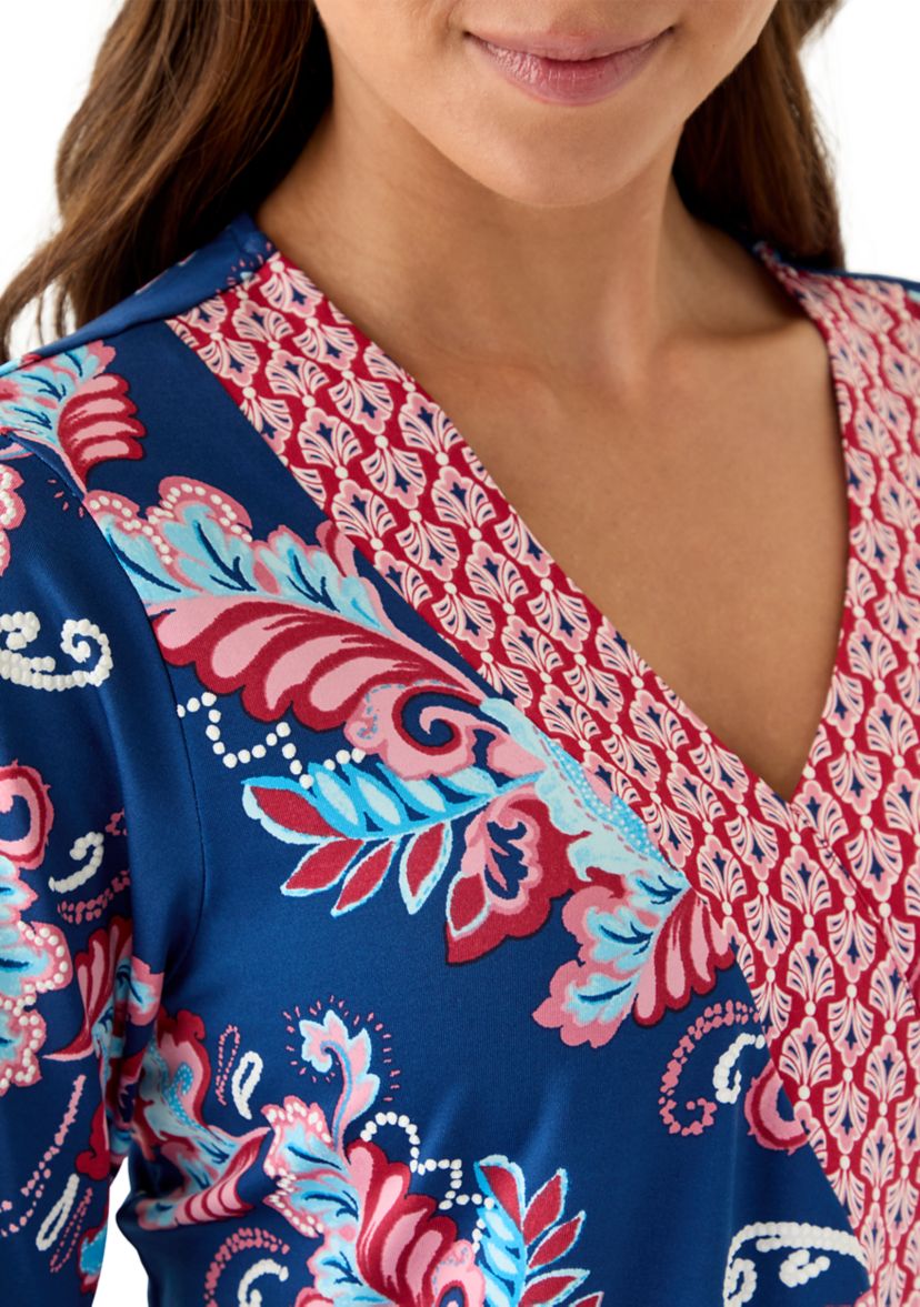 Petite V-Neck Paisley Print Wrap Top